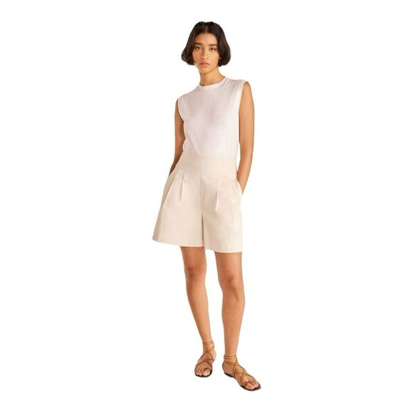 Rebecca Taylor Beige Cotton Pleated Shorts High Waist Pockets Wide Leg Trench 12 - Picture 1 of 9
